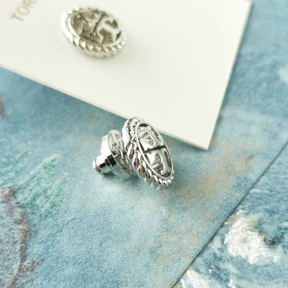 Tory Burch Rope Logo Silver Stud Earrings 136618 New w/dust bag - Picture 3 of 3